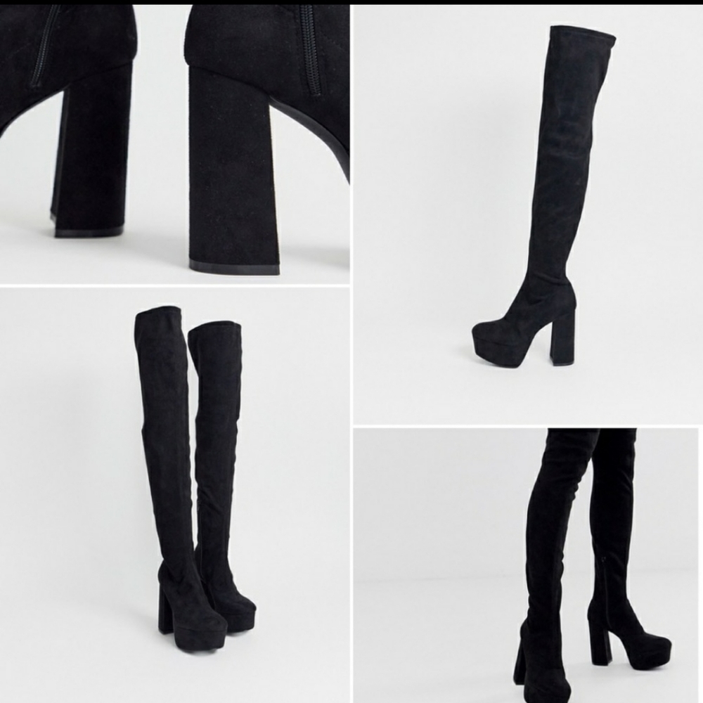 ASOS Black Over-the-Knee Platform Block Heel Boots